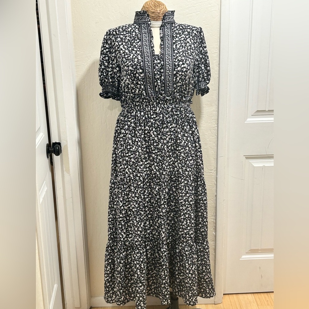 London Style Black and White Floral Maxi Dress